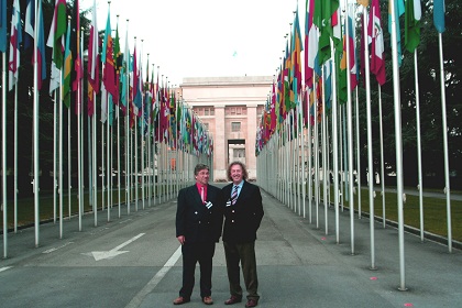 Andy and Ron in the Avenue of Flags, Geneva.